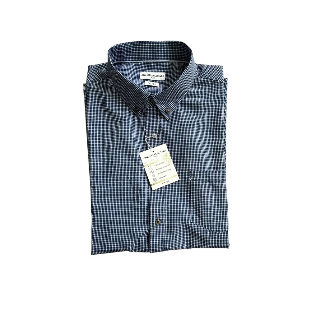 Christian Aujard Fitted Shirt 4-Way Stretch Wrinkle‎ Resistant Blue Size XL - Picture 8 of 15
